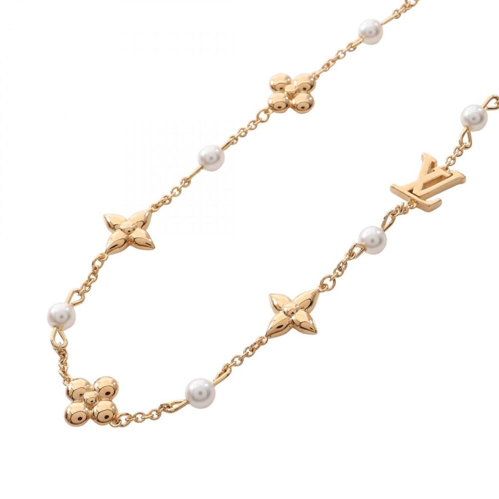 Louis Vuitton Louisa Necklace, Gold Plated (GP), Faux Pearl, Women's, Gold/Wh...